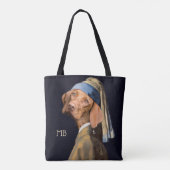 Funny Dog Girl met een parelaar die Vermeer Parody Tote Bag (Achterkant)
