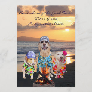 Funny Dog Graduation Party on the Beach Invitation Kaart