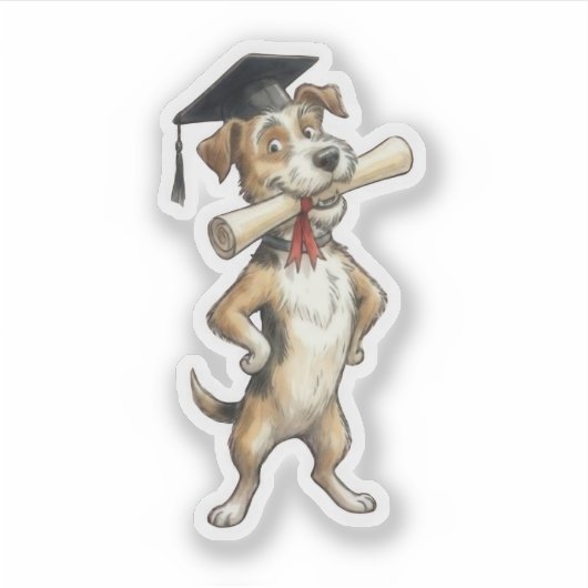 Funny Dog Graduation Sticker (Voorkant)