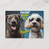 Funny Dog Grooming From Ruff to Fluff!” Cartoon Visitekaartje (Voorkant)
