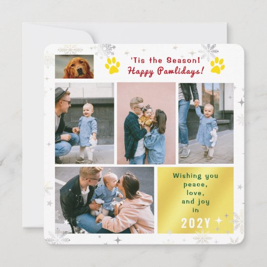 Funny Dog Happy Pawlidays Peace Love Joy 5 Photos  Feestdagenkaart (Voorkant)