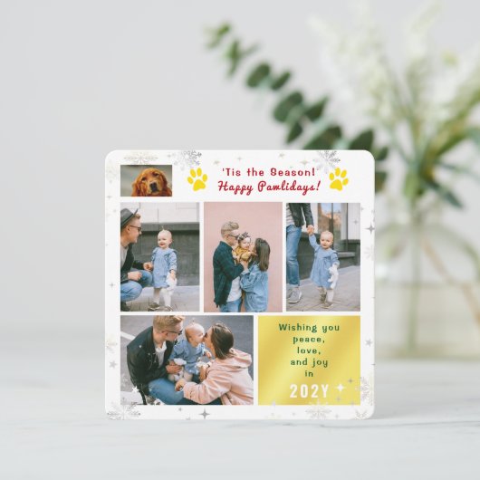 Funny Dog Happy Pawlidays Peace Love Joy 5 Photos  Feestdagenkaart (Staand voorkant)