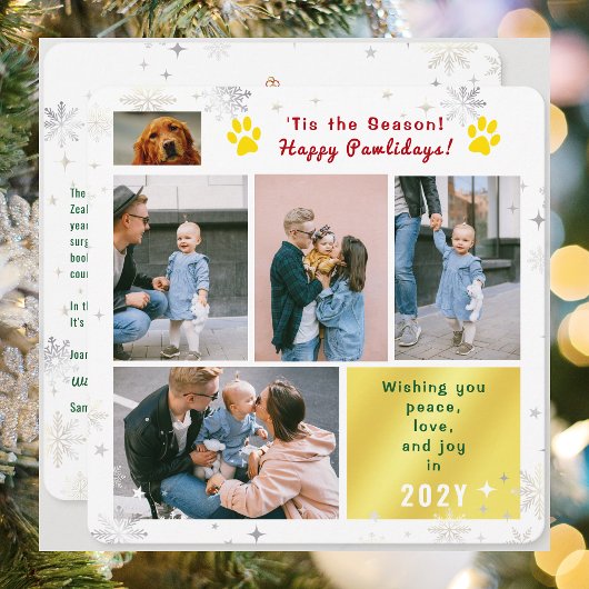 Funny Dog Happy Pawlidays Peace Love Joy 5 Photos Feestdagenkaart