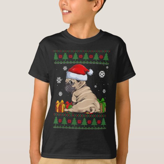 Funny Dog houdt van Cute Pug Santa Hat Oegenkerstm T-shirt (Voorkant)