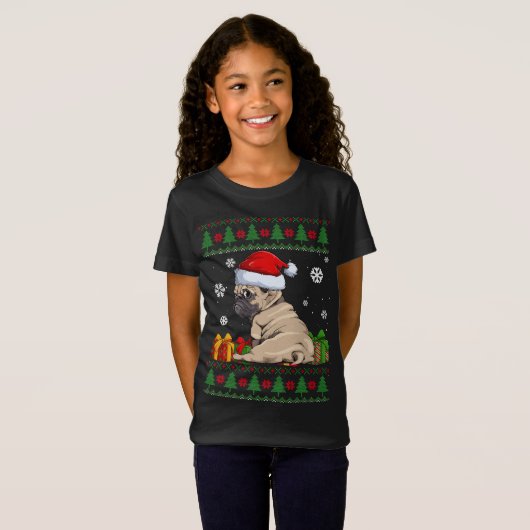Funny Dog houdt van Cute Pug Santa Hat Oegenkerstm T-shirt (Voorkant volledig)