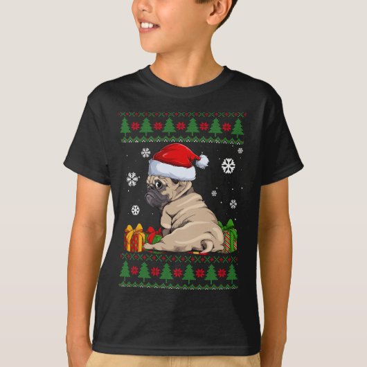 Funny Dog houdt van Cute Pug Santa Hat Oegenkerstm T-shirt (Voorkant)