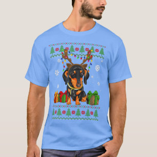 Funny Dog houdt van Dachshund Santa Hat Ugly Chris T-shirt