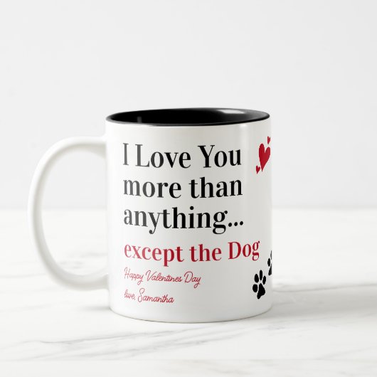 Funny Dog I Love You Valentijnsdag Custom Foto Tweekleurige Koffiemok (Links)