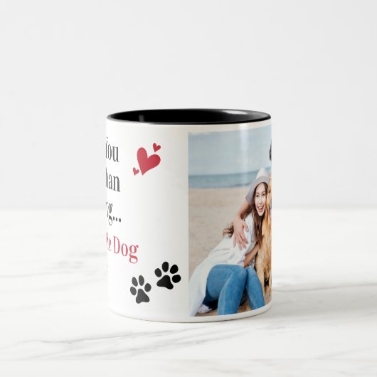 Funny Dog I Love You Valentijnsdag Custom Foto Tweekleurige Koffiemok (Center)