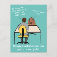Funny dog illustratie feliciteert nieuwe baan