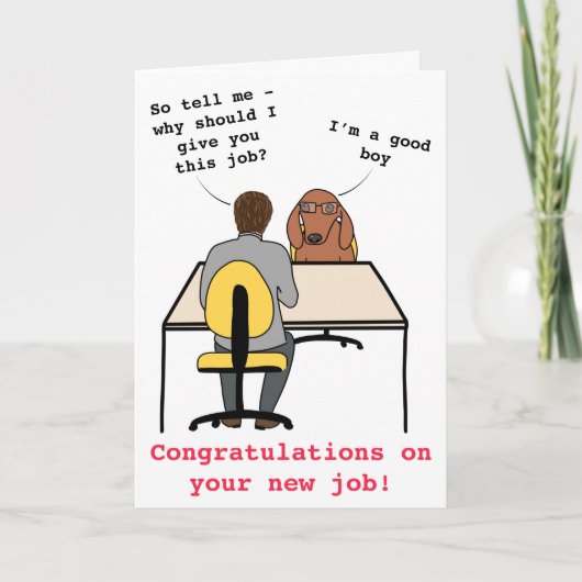 Funny dog illustratie feliciteert nieuwe baan kaart (Voorkant)