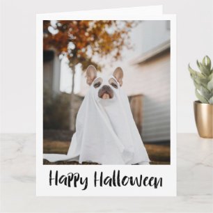 Funny Dog in Blad Ghost Kostuum Halloween Kaart