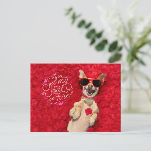 Funny Dog in Red Rose Petals Happy Valentijns Briefkaart (Staand voorkant)
