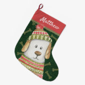 Funny Dog in Tan en Red Sweater Pet Botten Name Grote Kerstsok (Voorkant (Hangend))