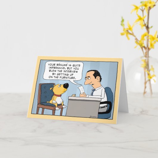 Funny Dog Job Interview Happy Birthday Kaart (Gele Bloem)