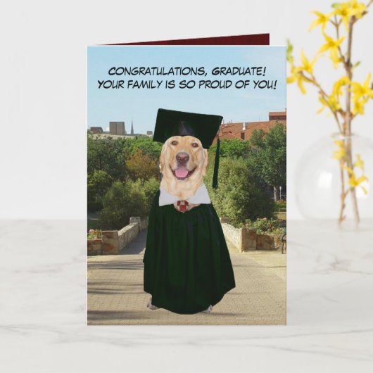 Funny Dog/Lab Afstuderen van familie Kaart (Gele Bloem)