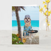 Funny Dog / Lab in het Hawaiiaanse Shirt op Beach  Kaart (Gele Bloem)