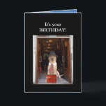 Funny Dog/Lab Male Birthday Kaart<br><div class="desc">Een aanpasbare grappige verjaardagskaart voor een man. Aan de voorkant zijn professionele Mozes. De tekst luidt als volgt: "Het is je BIRTHDAY!" Binnen: "Ga weg en doe iets leuks!" Binnen is er een afbeelding Mozes in een houtachtig die op het strand kan worden geconverteerd. U kunt de achtergrondkleuren en de...</div>