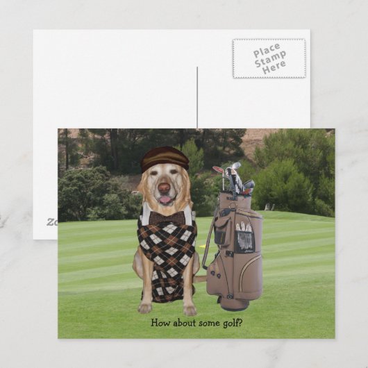 Funny Dog/Lab op Golfcursus Briefkaart (Voorkant / Achterkant)
