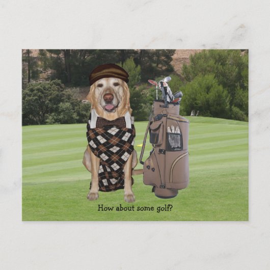 Funny Dog/Lab op Golfcursus Briefkaart (Voorkant)