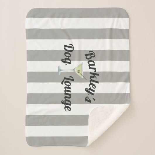 Funny Dog Lounge Personalized Taupe Stripes Sherpa Deken (Voorkant)