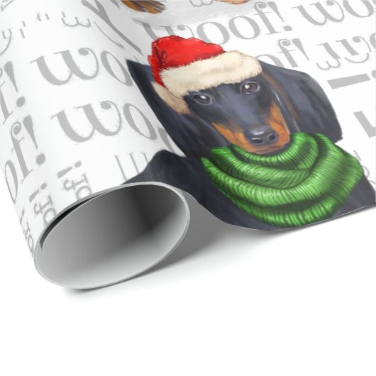 Funny Dog Lover Dachshund in een Santa Hat Cadeaupapier (Rol Hoek)
