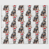 Funny Dog Lover Doberman Pinscher in a Santa Hat Cadeaupapier (Vlak)