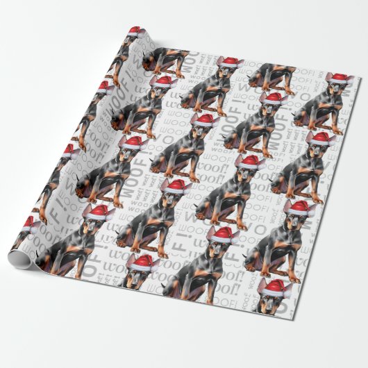Funny Dog Lover Doberman Pinscher in a Santa Hat Cadeaupapier (Uitgerold)