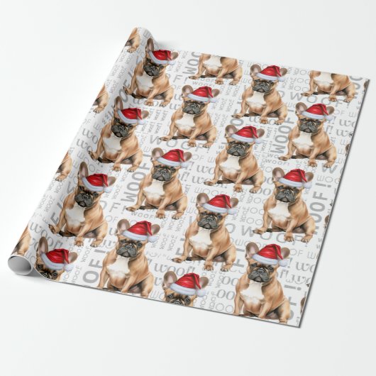 Funny Dog Lover French Bulldog in a Santa Hat Cadeaupapier (Uitgerold)
