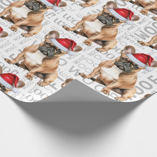 Funny Dog Lover French Bulldog in a Santa Hat Cadeaupapier (Hoek)