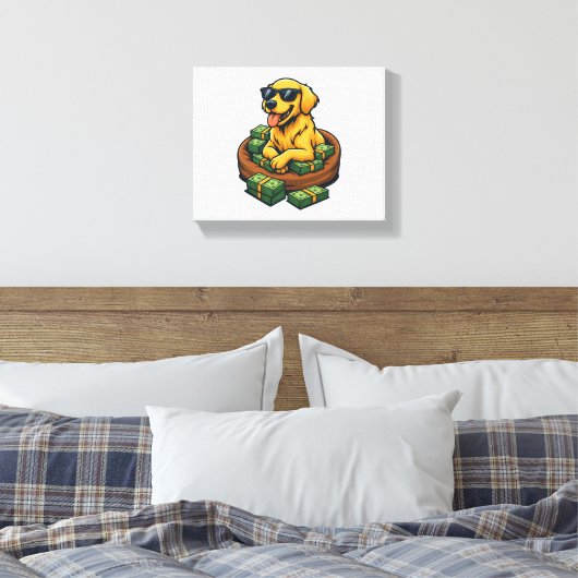 Funny Dog Lover Golden Retriever Money Stack Canvas Afdruk (Insitu (Slaapkamer))