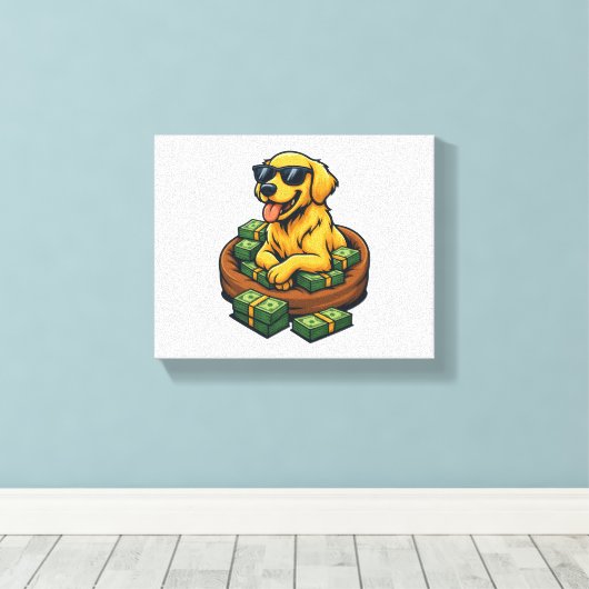 Funny Dog Lover Golden Retriever Money Stack Canvas Afdruk (Insitu (Houten vloer))