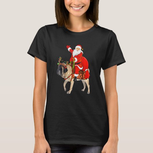 Funny Dog Lover Santa Riding English Mastiff Chris T-shirt (Voorkant)