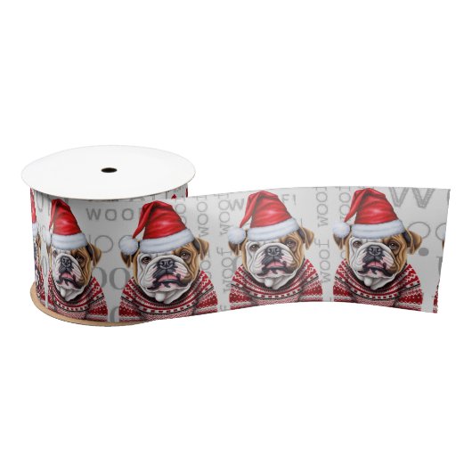 Funny Dog Lover Schattigee Bulldog Kerst Satijnen Lint (Spoel)