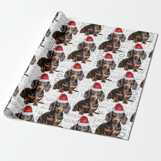 Funny Dog Lover Smooth Dachshund in a Santa Hat Cadeaupapier (Uitgerold)