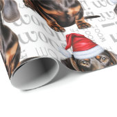 Funny Dog Lover Smooth Dachshund in a Santa Hat Cadeaupapier (Rol Hoek)