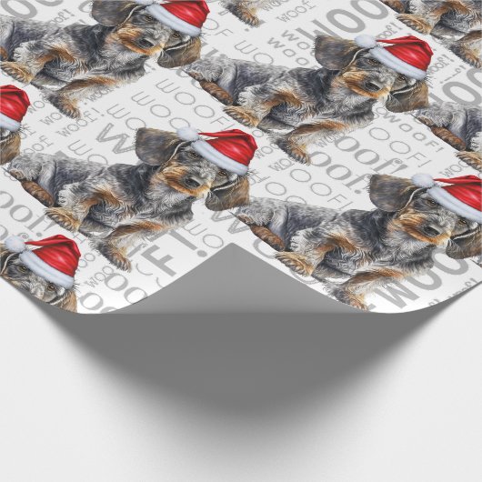 Funny Dog Lover Wirehair Dachshund in a Santa Hat Cadeaupapier (Hoek)