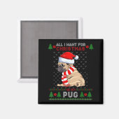 Funny Dog Lovers Cute Pug Santa Hat Ugly Christmas Magneet (Voorkant / Achterkant)