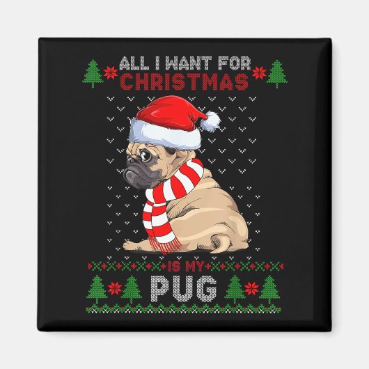 Funny Dog Lovers Cute Pug Santa Hat Ugly Christmas Magneet (Voorkant)