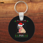 Funny Dog Lovers Cute Pug Santa Hat Ugly Christmas Sleutelhanger (Voorkant)