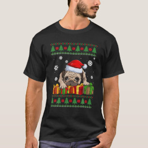 Funny Dog Lovers Cute Pug Santa Hat Ugly Kerstmis T-shirt