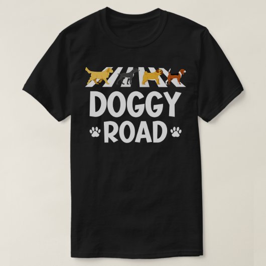 Funny Dog Lovers Doggy Road Rock Music Parody T-shirt (Design voorkant)