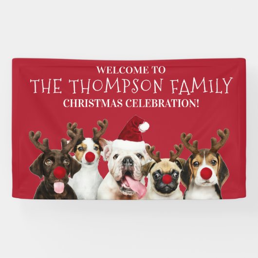 Funny Dog Lovers, Familienaam, Kerstfeest Spandoek (Horizontaal)