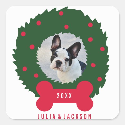 Funny Dog Lover's kerstmis met Dog Foto Vierkante Sticker (Voorkant)