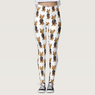 Funny dog met cartoon voor een pak voor een bedrij leggings