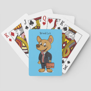 Funny dog met cartoon voor een pak voor een bedrij pokerkaarten