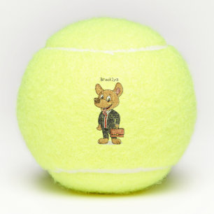 Funny dog met cartoon voor een pak voor een bedrij tennisballen