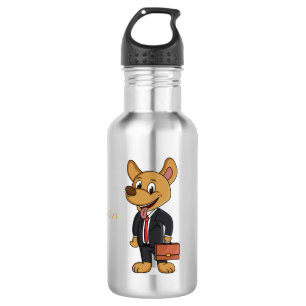 Funny dog met cartoon voor een pak voor een bedrij waterfles 