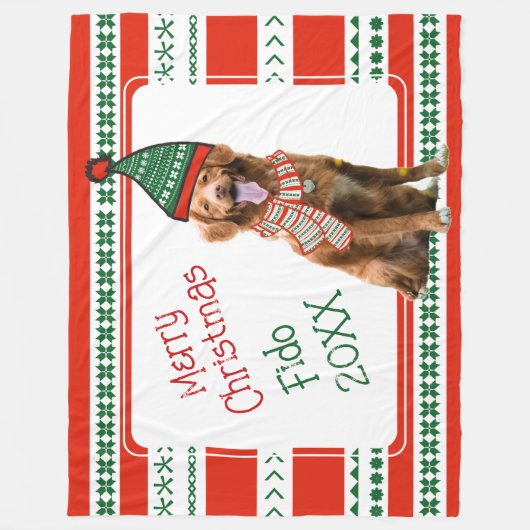 Funny Dog met Elf Pet en Scarf Red Green Custom Fleece Deken (Voorkant)