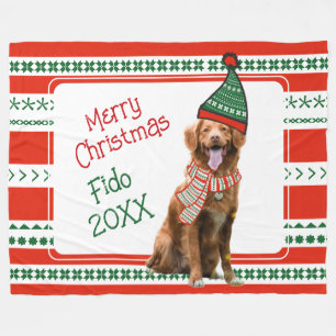 Funny Dog met Elf Pet en Scarf Red Green Custom Fleece Deken